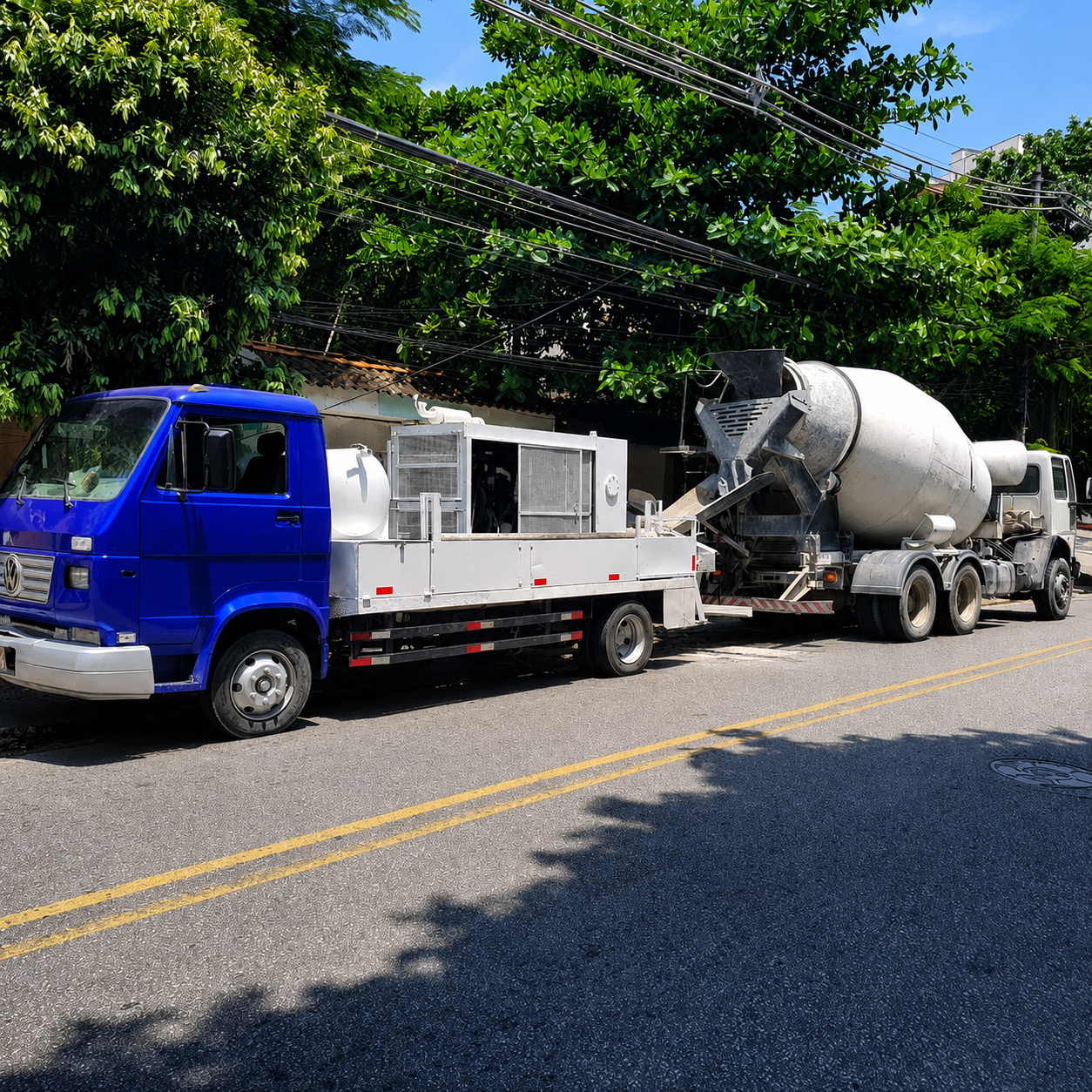 Caminhão betoneira e equipamento de bombeamento da Teramix